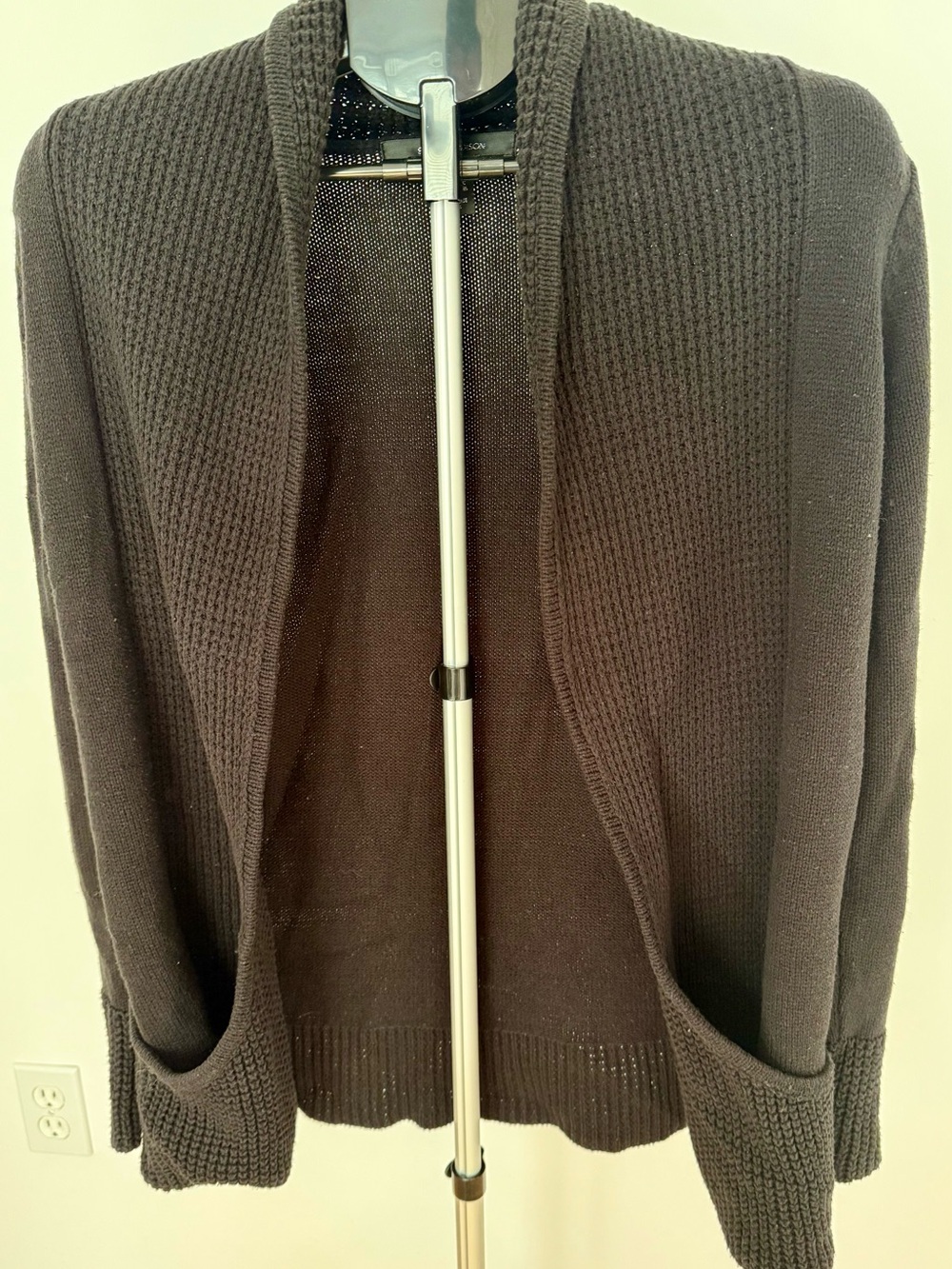 89th and Madison Black Open Front Shawl Collar Knit Cardigan Sweater Size L